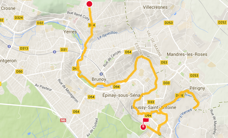 plan randonnée de Brunoy à Perigny