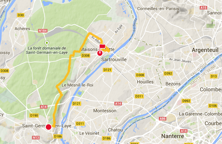 plan randonnée de Saint Germain à Maisons-Laffitte